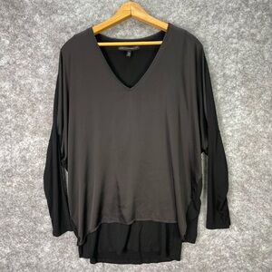 White House Black Market Shirt Womens Medium Black V Neck Dolman Sleeve Tunic